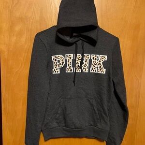 Brand new Victoria’s Secret, pink leopard, dark gray hoodie extra small